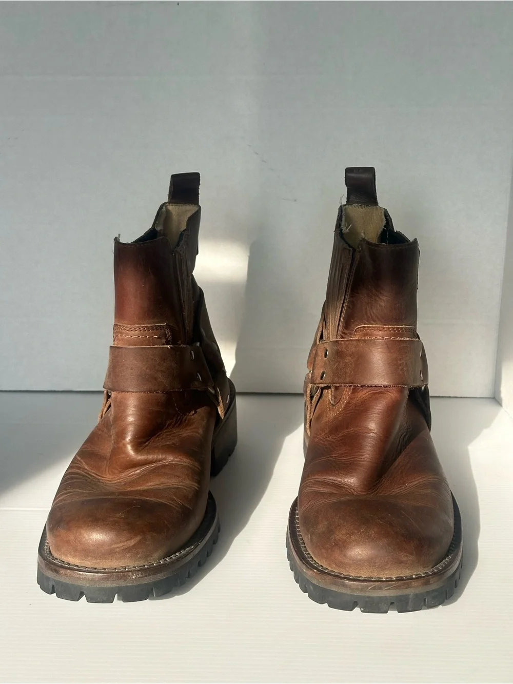 Vintage GBX Dorado Brown Leather Harness Boots Ankle Biker Moto Men's Size 8 D